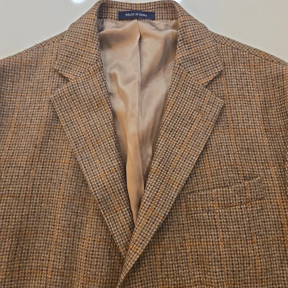 Vintage LambsWool Plaid Tweed Preppy Blazer Sports Jacket Brown Size 44 - Picture 6 of 16